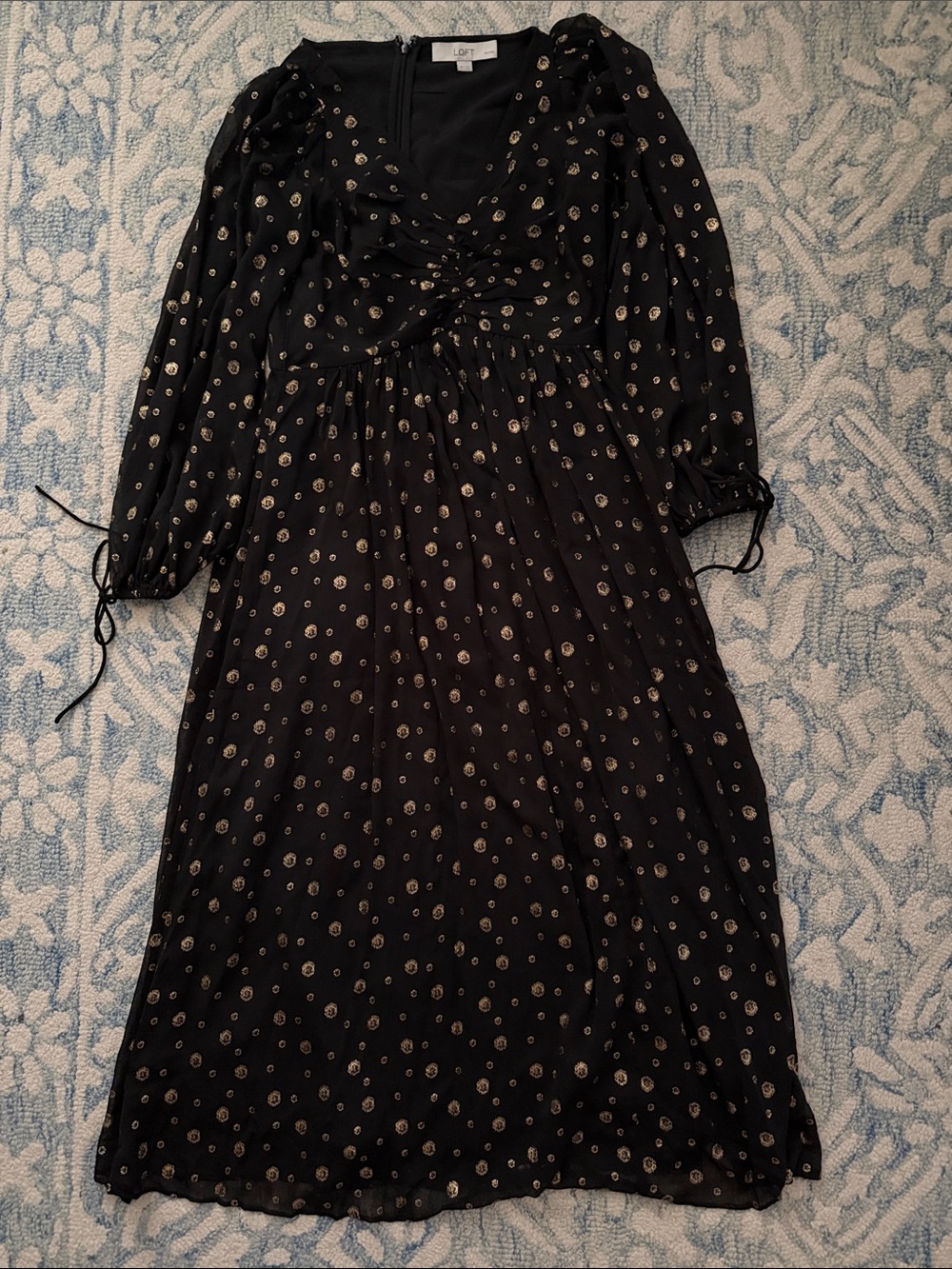 LOFT Black Dress with Gold Dot Print